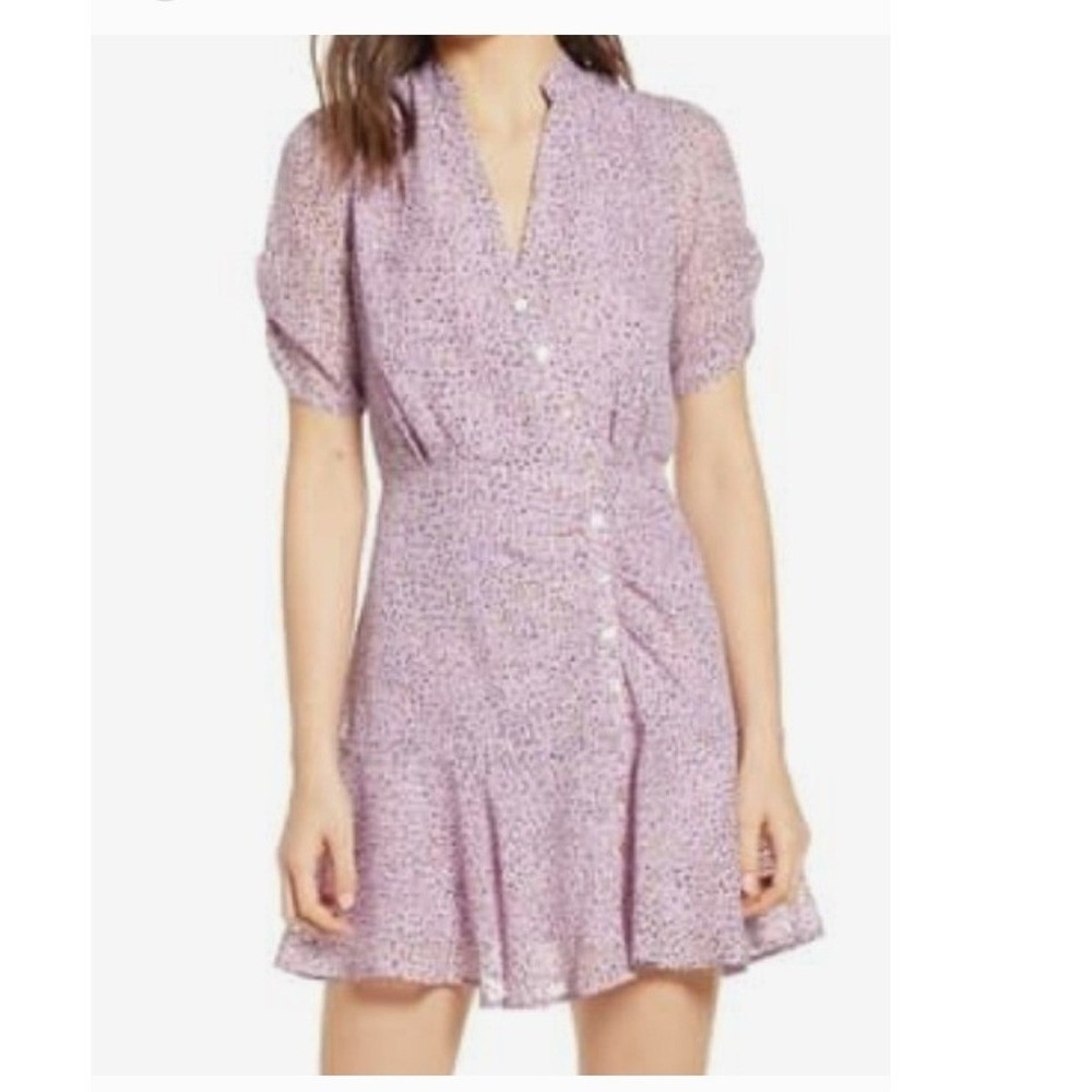 JOA Just One‎ Answer Lavender Floral Puff Sleeve Ruched Mini Dress Size S
